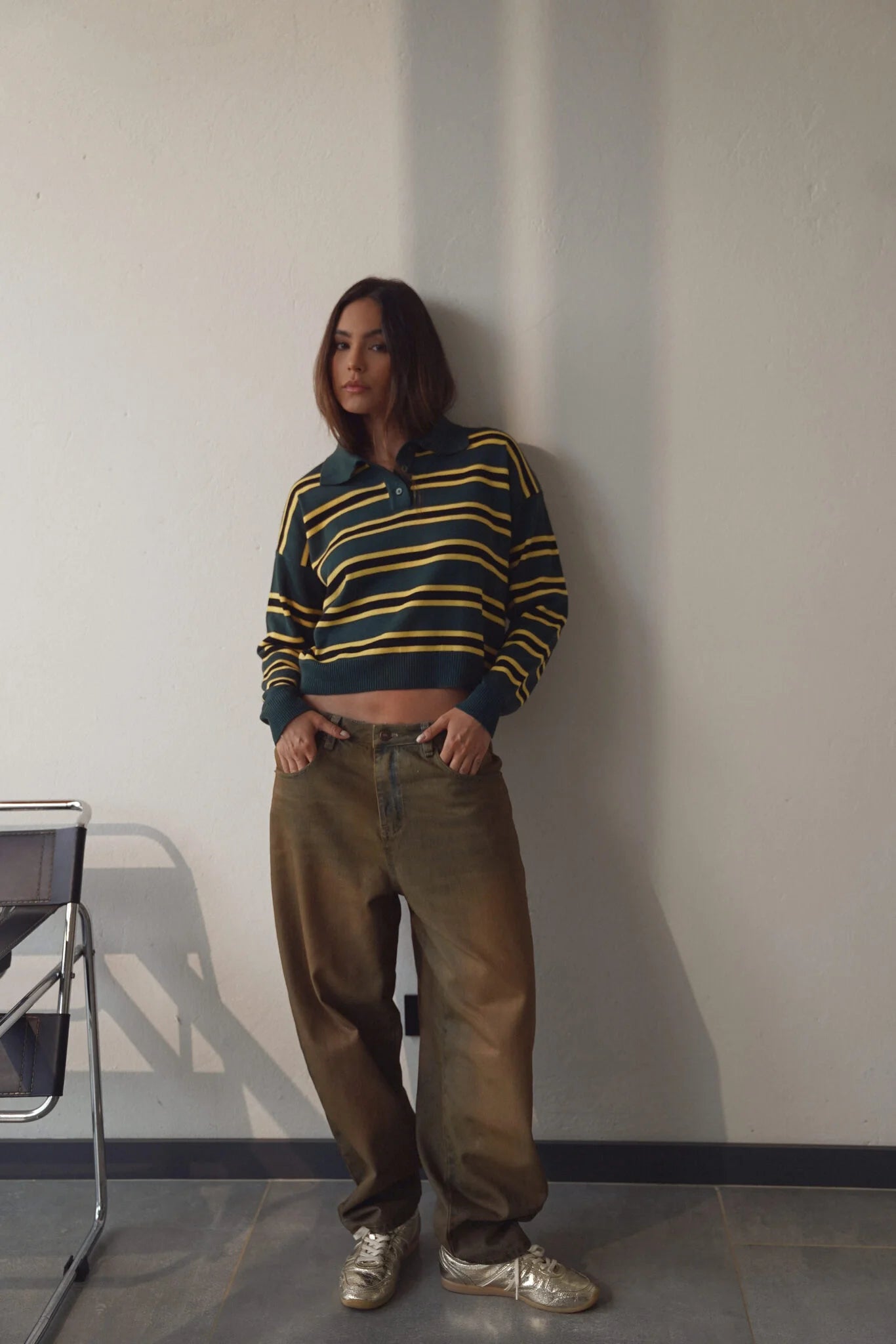 CROPPED MULTI-STRIPE KNIT TOP