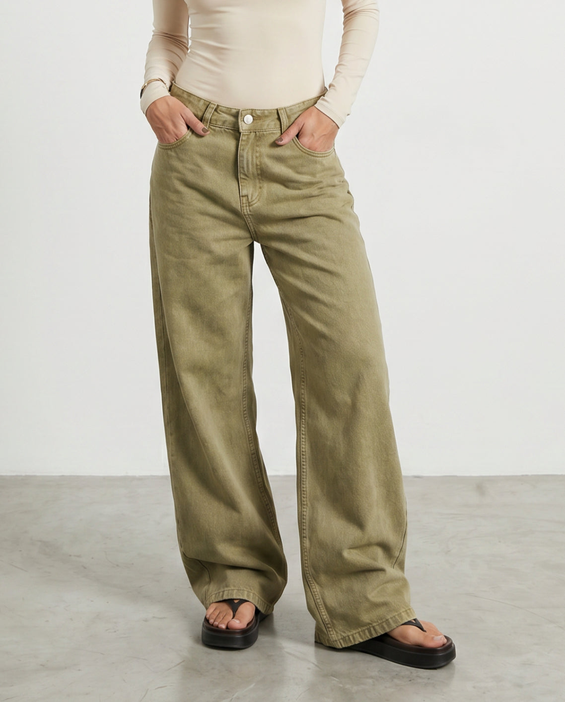 JEAN WIDE LEG OLIVO